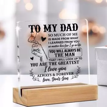 Прозрачный акриловый орнамент с деревянной основой Подарок на День отца от сына Декор для стола Печатный прозрачный акриловый блок Подарок на день рождения для папы белый