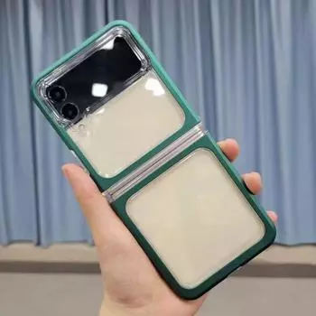 Прозрачный акриловый противоударный чехол для телефона с рамкой цвета конфет для Samsung Galaxy Z Flip 3 5g, жесткая прозрачная задняя крышка For Samsung Z Flip 3 зелёный