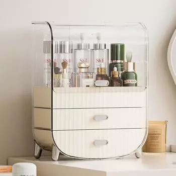 Прозрачный акриловый ящик для хранения теней для век и косметики Transparent tray + 2 drawers кремовый/белый