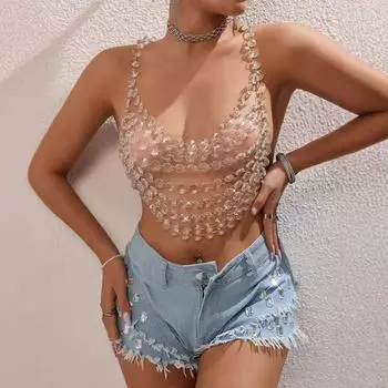 Прозрачный акриловый сексуальный сращивающийся кристалл кулон халтер нагрудный бандаж маленький жилет цепочка для тела сексуальная одежда one size fits all белый