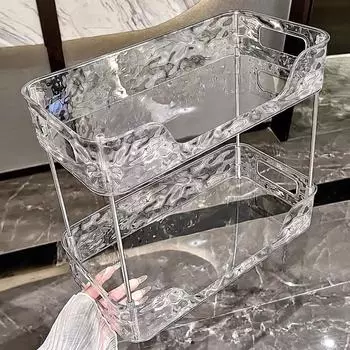 Прозрачный акриловый стеллаж для хранения в ванной комнате, большой вместимости, настольный органайзер для косметики и духов