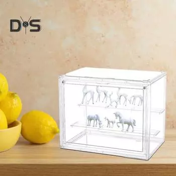 Прозрачный акриловый витрина, 3-х уровневая полка для хранения, большая вместимость, пыленепроницаемая, простая сборка, штабелируемый дизайн, ящик для хранения экшн-фигурок чистый