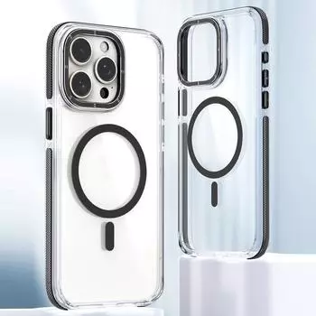 Прозрачный акриловый жесткий чехол для телефона из ПК для iPhone 16E 16 Pro Max 15 Pro 14 13 12 11 для Magsafe ударопрочный беспроводной зарядки магнитная задняя крышка iPhone 16 Pro Max чёрный