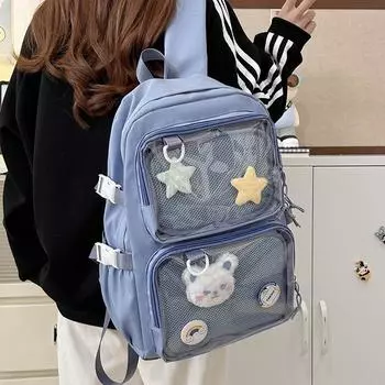 Прозрачный аниме-рюкзак для школы, водонепроницаемая нейлоновая сумка JK с защитой позвоночника, унисекс, милый расширяющийся рюкзак белый