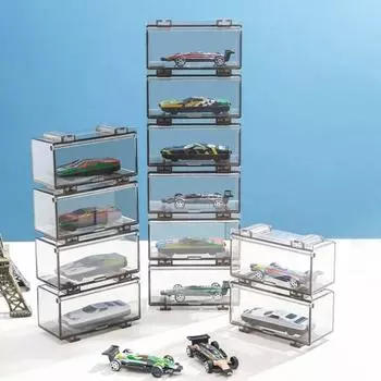 Прозрачный автомобильный дисплей 1:64 литых игрушечных машинок, практичный органайзер для игрушек для мальчиков, подарок прозрачный