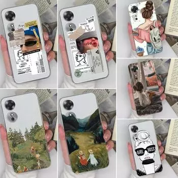 Прозрачный бампер для телефона для OPPO A52 A53 A72 A15 A17 AX5S, модный чехол для милых девочек, мягкий силиконовый чехол с принтом для пар, чехол для Oppo Coque Fundas, бампер OPPO A1 5G бежевый