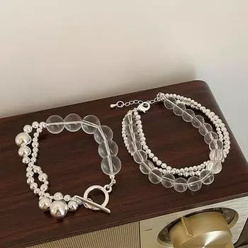 Прозрачный бисерный сращивающийся металлический шарик многослойный браслет женский уникальный дизайн чувство персонализированный модный универсальный браслет ювелирные изделия