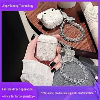 Прозрачный блестящий чехол для Bluetooth-гарнитуры с цепочкой-бабочкой для 1/2/3Pro Airpods pro2, Colored Bear белый