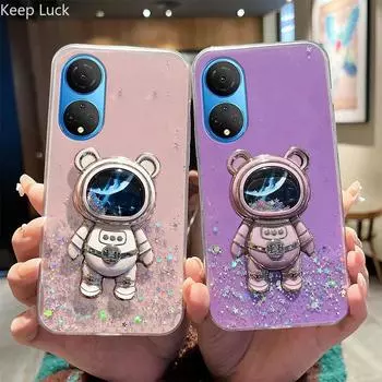 Прозрачный блестящий чехол с астронавтом из зыбучих песков для Honor 90Lite X8A X7 X8 X9 X9A 80 70 30S 20 10i 10Lite 9X 9XPro, мягкий блестящий чехол Honor X8 4G фиолетовый