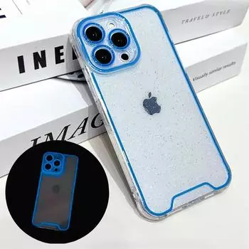 Прозрачный блестящий серебристый неоновый чехол в рамке для iPhone 15 14 13 12 11 Pro Plus Max X XS XR, мягкий светящийся чехол из ТПУ For iPhone 15 Plus