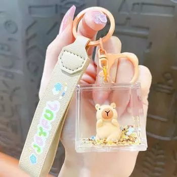 Прозрачный брелок для бутылочки Capybara Quicksand, креативный движущийся жидкий брелок для ключей Capybara Quicksand с блестками, мультяшный