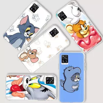 Прозрачный чехол AT21 Tom and Jerry для Samsung A04 A14 A23 A34 A54 M23 M33 M52 M53 Realme 10 9 C30S C35 C55 VIVO Y02 Y21 Y33S Y51 X80 V25 Realme 10 коричневато-жёлтый