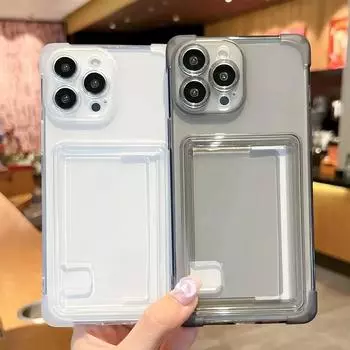 Прозрачный чехол-держатель для карт для iPhone 15 14 Pro Max Plus, кошелек с подушкой безопасности, противоударный прозрачный мягкий чехол для iPhone 13 12 11 Pro Max For iphone15 прозрачный