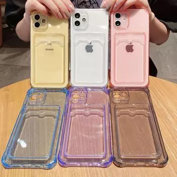 Прозрачный чехол-держатель для карт из ТПУ с прямым краем для Apple iPhone 11/14/15/16 Pro Max/XS 15 Plus прозрачный/золотой