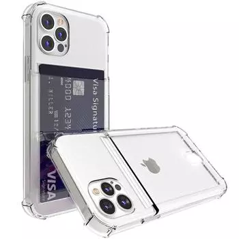 Прозрачный чехол-держатель с отделением для карт для iPhone 15 14 11 Pro Max 12 13 Mini X XS SE 7 8 Plus, прозрачный противоударный мягкий чехол-кошелек iPhone 15 Pro Max