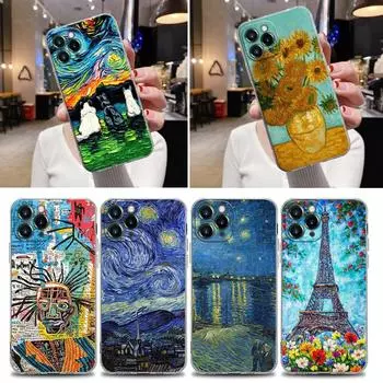Прозрачный чехол для Apple iPhone 12 11 13 Pro Max mini XS X XR 6 7 8 Plus SE Чехлы Кот Ван Гог Звездная ночь Картина маслом iphone 6 or 6s