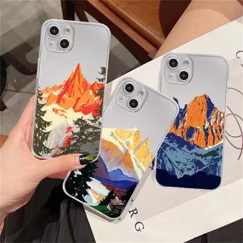 Прозрачный чехол для Apple iPhone 14 11 13 12 Pro 7 8 Plus XR X XS Max 6 6S 13Pro Чехол для телефона Mountain Peak Lake Винтажный постер iPhone 14 Plus