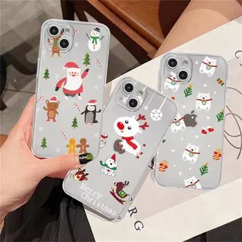 Прозрачный чехол для Apple iPhone 14 11 13 12 Pro 7 8 Plus XR X XS Max 6 6S 13Pro, силиконовый чехол для телефона, милая мультяшная кукла, Рождество iPhone 14