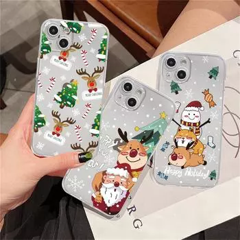 Прозрачный чехол для Apple iPhone 14 11 13 12 Pro 7 8 Plus XR X XS Max 6 6S 13Pro силиконовый чехол для телефона Snow Merry Christmas iPhone 14 Plus