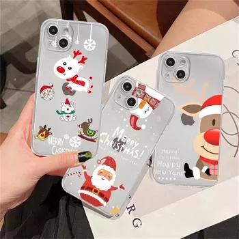 Прозрачный чехол для Apple iPhone 14 11 13 12 Pro 7 8 Plus XR X XS Max 6 6S 13Pro силиконовый чехол для телефона Рождественская кукла Олень iPhone 14