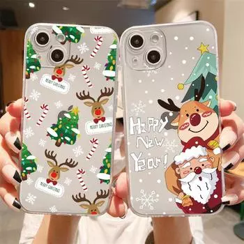Прозрачный чехол для Apple iPhone 14 11 13 12 Pro 7 8 Plus XR X XS Max 6 6S 13Pro силиконовый чехол для телефона Snow Merry Christmas iPhone 14