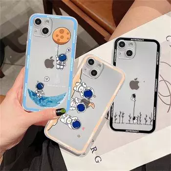 Прозрачный чехол для Apple iPhone 14 11 13 12 Pro 7 8 Plus XR X XS Max 6 6S 13Pro силиконовый чехол для телефона астронавт милый iPhone 14 Plus