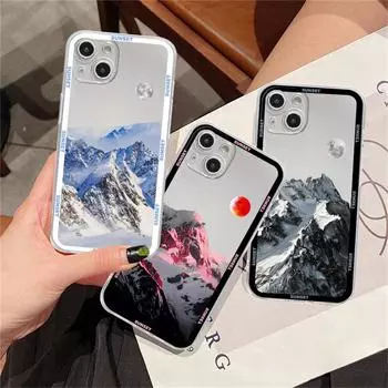 Прозрачный чехол для Apple iPhone 14 11 13 12 Pro 7 8 Plus XR X XS Max 6 6S 13Pro, чехол для телефона в стиле ретро, эстетическая луна, снежная гора iPhone 14 Plus