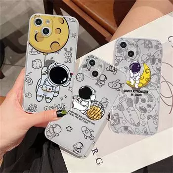 Прозрачный чехол для Apple iPhone 14 11 13 12 Pro 7 8 Plus XR X XS Max 6 6S 13Pro силиконовый чехол для телефона милый мультяшный астронавт iPhone 14 Plus