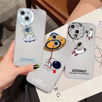 Прозрачный чехол для Apple iPhone 14 11 13 12 Pro 7 8 Plus XR X XS Max 6 6S 13Pro силиконовый чехол для телефона милый мультяшный астронавт планета iPhone 14