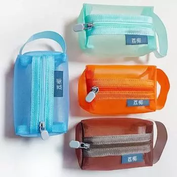 Прозрачный чехол для хранения, мини-сумка для канцелярских принадлежностей, квадратная сетчатая косметичка, мини-кошелек на молнии, большая вместимость, сумки для ключей оранжевый