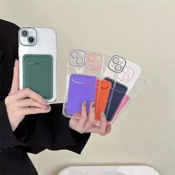 Прозрачный чехол для карт Macaron, чехол для ПК подходит для iPhone 15 Pro Max 14 Plus 13 12 Pro 11, универсальный чехол с защитой от падения iPhone 15 Pro Max чёрный