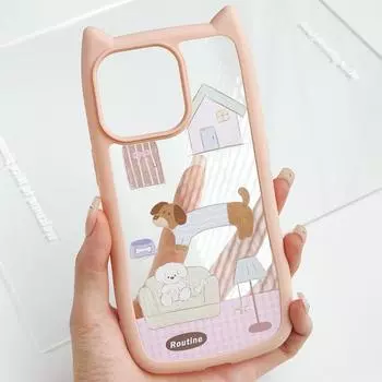 Прозрачный чехол для кошачьих ушей для iPhone 16 15 14, совместимый и подходящий для 13/12/11 promax Puppy House 16