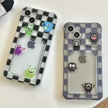 Прозрачный чехол для мобильного телефона iPhone 11, совместимый с моделями XR, XS Max и 13, с дизайном Lattice Monster для слота для карт 14pro. iPhone 11 прозрачный