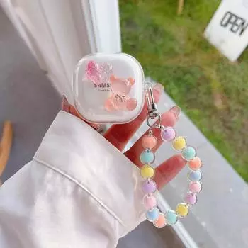 Прозрачный чехол для наушников с милым сердечком и медведем для Samsung Galaxy Buds 2 Pro Live, чехол для Galaxy Buds2 Pro Funda, полный защитный чехол с жемчужным ремешком for Galaxy Buds Live