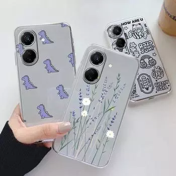 Прозрачный чехол для Poco C65 C50 C51 C55 Redmi 13 13C 12 12C Чехол с мультяшными цветами Мягкий противоударный чехол из ТПУ Funda Bags с прозрачным принтом на задней панели Poco C65