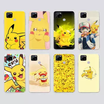 Прозрачный чехол для Samsung A04 A14 A23 M33 M53 Realme 10 9 C35 C55 VIVO X80 Infinix Hot 30 Note 11 Tecno Spark 8P Pro P-34 Pokemon Pikachu Realme C55 жасмин