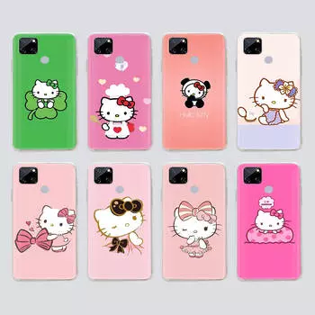 Прозрачный чехол для Samsung A04 A14 A23 M33 M53 Realme 10 9 C35 C55 VIVO X80 Infinix Hot 30 Note 11 Tecno Spark 8P Pro L-12 Hello Kitty VIVO Y02 коричневато-жёлтый