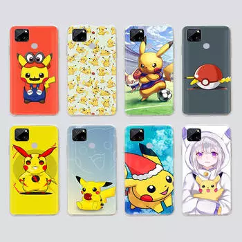 Прозрачный чехол для Samsung A04 A14 A23 M33 M53 Realme 10 9 C35 C55 VIVO X80 Infinix Hot 30 Note 11 Tecno Spark 8P Pro P-37 Lovely Pikachu VIVO Y35 аэро
