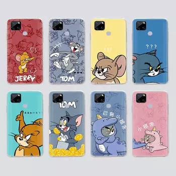 Прозрачный чехол для Samsung A04 A14 A23 M33 M53 Realme 10 9 C35 C55 VIVO X80 Infinix Hot 30 Note 11 Tecno Spark 8P Pro C-43 Cute Tom Jerry Cat Mouse Infinix Note 11 олений
