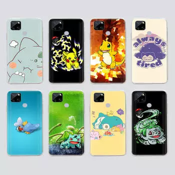 Прозрачный чехол для Samsung A04 A14 A23 M33 M53 Realme 10 9 C35 C55 VIVO X80 Infinix Hot 30 Note 11 Tecno Spark 8P Pro P-36 Пикачу Покемон Samsung M33 5G жасмин