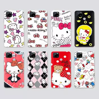 Прозрачный чехол для Samsung A04 A14 A23 M33 M53 Realme 10 9 C35 C55 VIVO X80 Infinix Hot 30 Note 11 Tecno Spark 8P Pro L-28 Cute Hello Kitty VIVO Y21 кожа буйвола