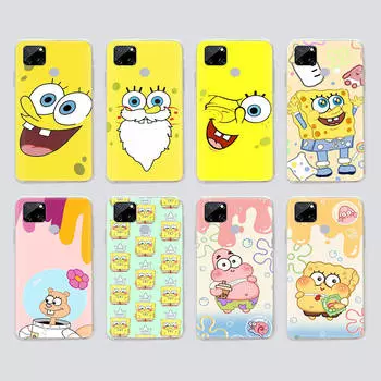 Прозрачный чехол для Samsung A04 A14 A23 M33 M53 Realme 10 9 C35 C55 VIVO X80 Infinix Hot 30 Note 11 Tecno Spark 8P Pro S-38 милый Спанч Боб Infinix Hot 30i коричневато-жёлтый