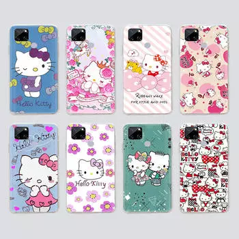 Прозрачный чехол для Samsung A04 A14 A23 M33 M53 Realme 10 9 C35 C55 VIVO X80 Infinix Hot 30 Note 11 Tecno Spark 8P Pro L-22 Hello Kitty Realme 10 Pro индиго