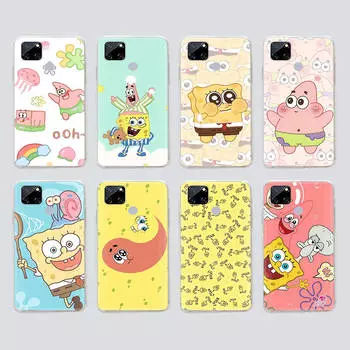 Прозрачный чехол для Samsung A04 A14 A23 M33 M53 Realme 10 9 C35 C55 VIVO X80 Infinix Hot 30 Note 11 Tecno Spark 8P Pro S-40 Spongebob Infinix Hot 30 индиго