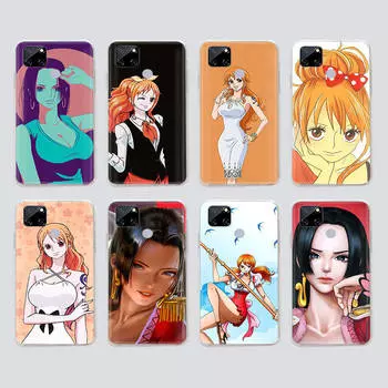 Прозрачный чехол для Samsung A04 A14 A23 M33 M53 Realme 10 9 C35 C55 VIVO X80 Infinix Hot 30 Note 11 Tecno Spark 8P Pro W-74 One Piece Nami Hancock VIVO V20 Pro эбеновый