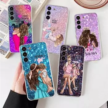 Прозрачный чехол для Samsung Galaxy S22 Plus S21 Ultra 5G S10e S20 FE S10 Lite S9 S22 + S20Ультра мягкая задняя крышка, блестящая мама, мама, девочка Samsung S20 5G