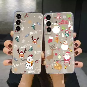Прозрачный чехол для Samsung Galaxy S22 S20 FE S21 S10 S9 Plus Note 20 Ultra 10 Lite 9, мягкий чехол из ТПУ для телефона, снеговик, рождественский мультфильм Samsung S21 5G