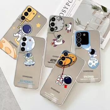Прозрачный чехол для Samsung Galaxy S22 S20 FE S21 S10 S9 Plus Note 20 Ultra 10 Lite 9 мягкий чехол для телефона милый мультяшный астронавт планета Samsung S21 5G