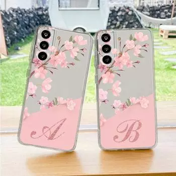 Прозрачный чехол для Samsung Galaxy S22 S20 FE S21 Plus S10 Lite S9 S8 S10e Note 20 Ultra 10 9 8, чехол для телефона с цветочным рисунком и буквами, розовый ABC Samsung S21 5G