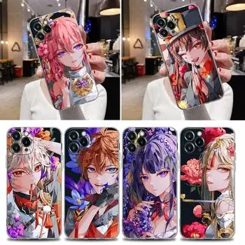 Прозрачный чехол для телефона Apple iPhone 12 11 13 Pro Max mini XS X XR 7 8 6 Plus SE Чехол Аниме Genshin Impact Flower Game iphone 6 or 6s